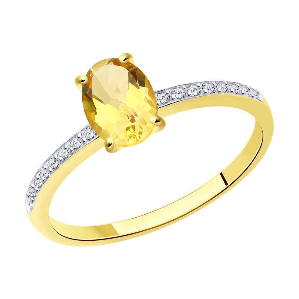 Кольцо SOKOLOV из желтого золота с цитрином и фианитами