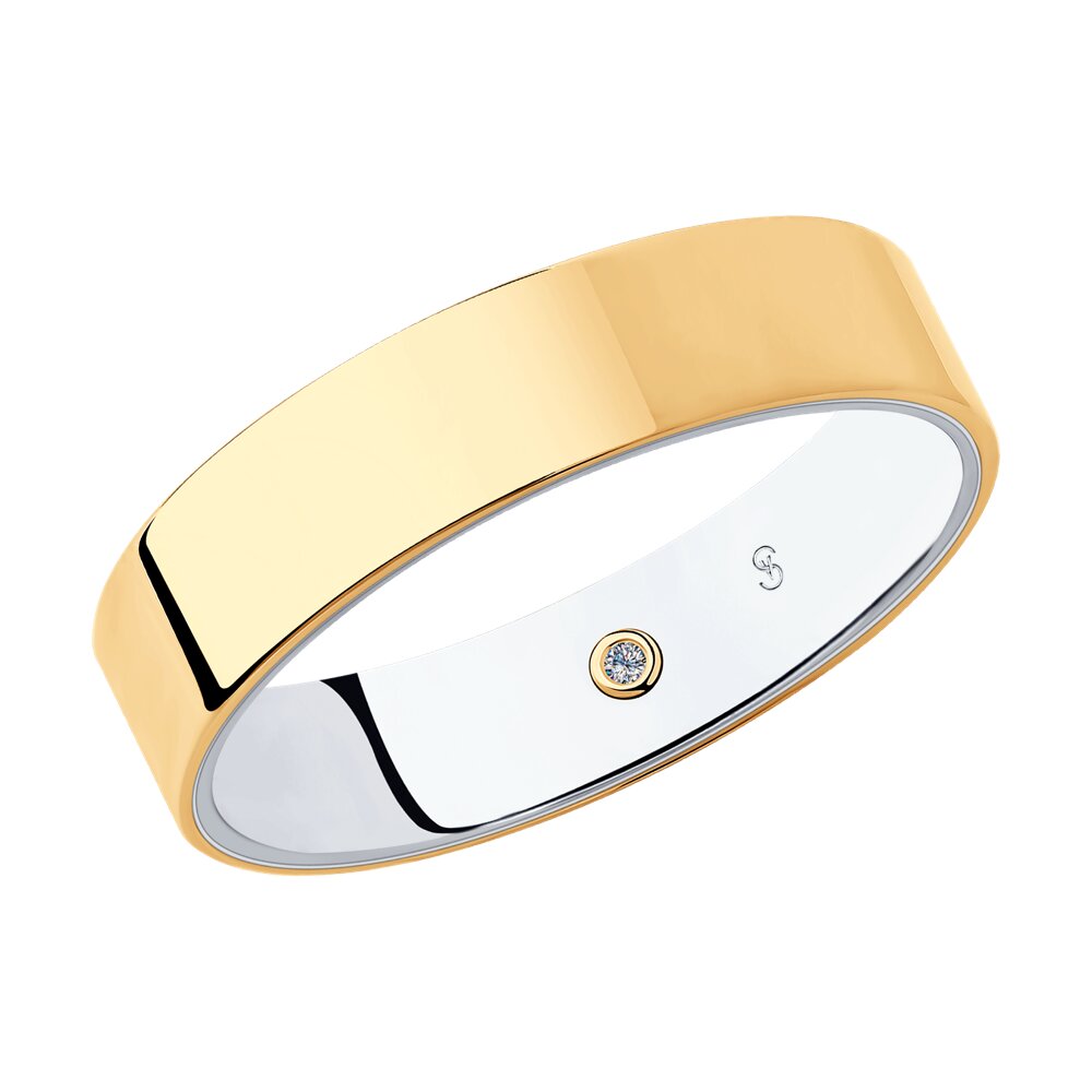 Обручальное кольцо SOKOLOV из комбинированного золота с бриллиантом , comfort fit