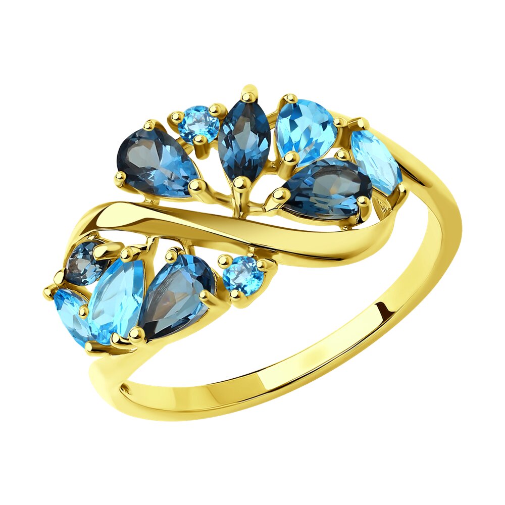 Кольцо SOKOLOV из желтого золота с голубыми и синими топазами